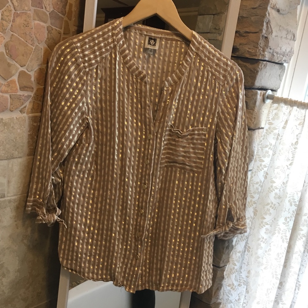 💛Anne Klein Blouse. Gold & Tan Sz M
